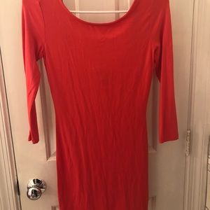 Coral scoop neck stretch dress